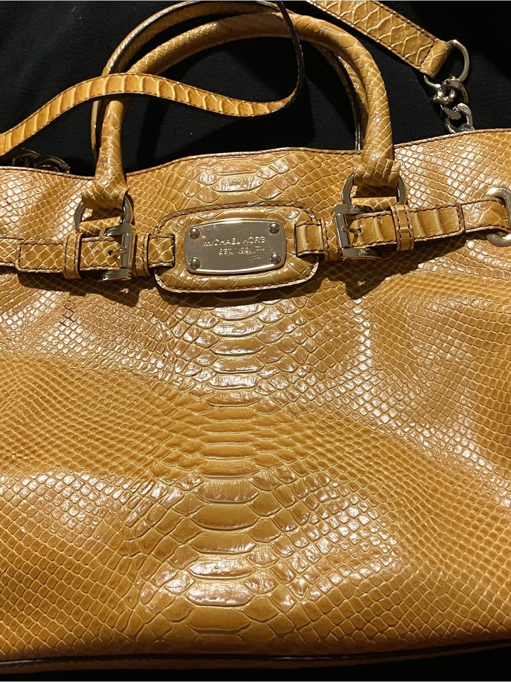 Michael Kors Hamilton Large Yellow Python Leather Satchel Crossbody Tote Bag